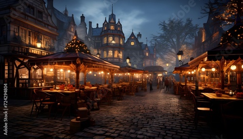 Christmas market in the old town of Riga, Latvia at night