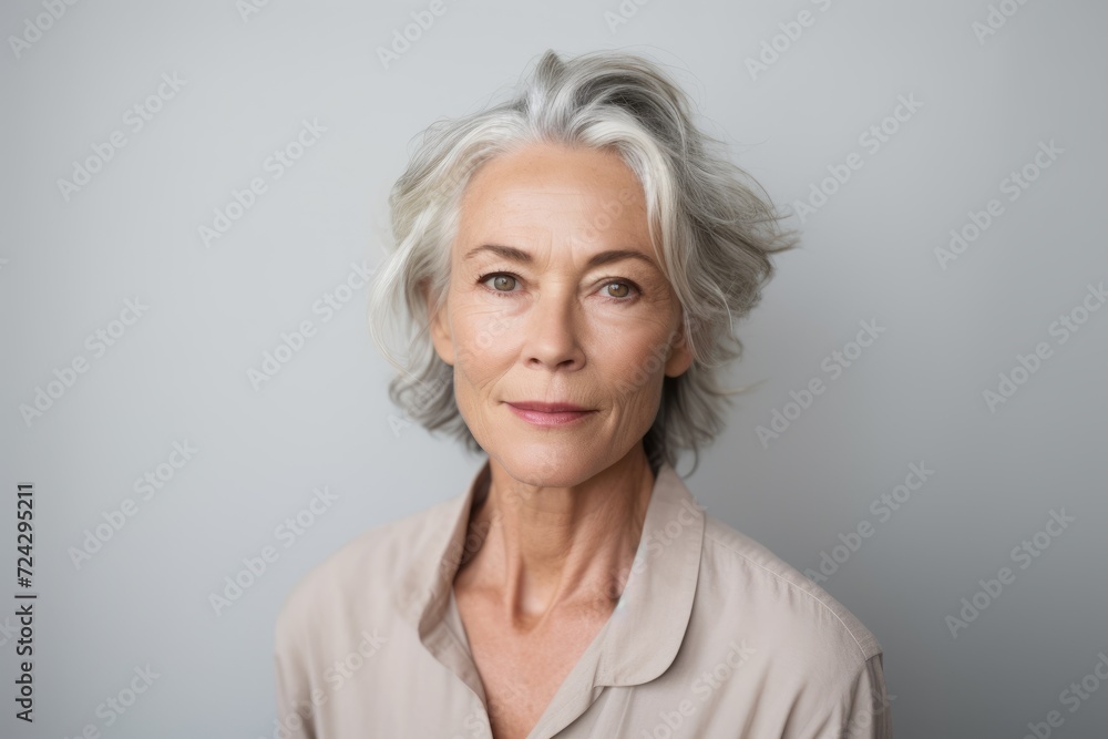 Portrait of a senior woman with grey hair looking at the camera Portrait of a senior woman with grey hair looking at the camera