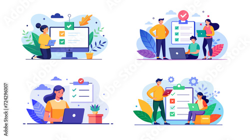 Colorful Vector Scenes of Digital Interaction and Task Management