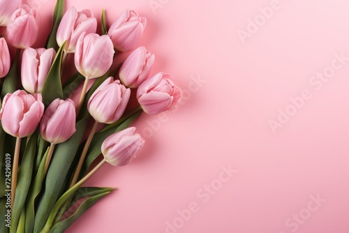 Bouquet of Pink Tulips on Pink Background Generative AI © Johnathan