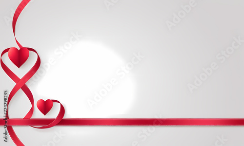 red ribbon and bow on white and grey background