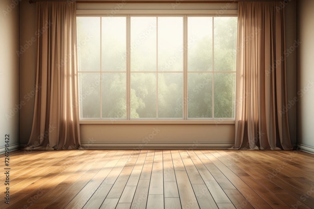 Spacious Room With Large Window and Wooden Floors Generative AI Spacious Room With Large Window and Wooden Floors Generative AI