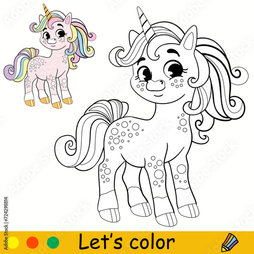 Lets color pretty unicorn kids coloring vector