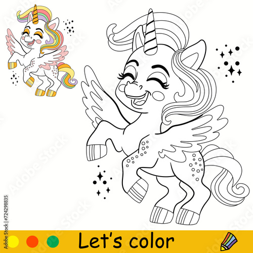 Lets color cute unicorn pegasus coloring vector