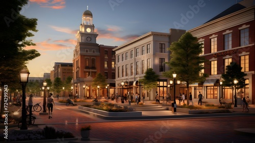 Denver, Colorado, USA downtown cityscape at dusk with urban architecture.