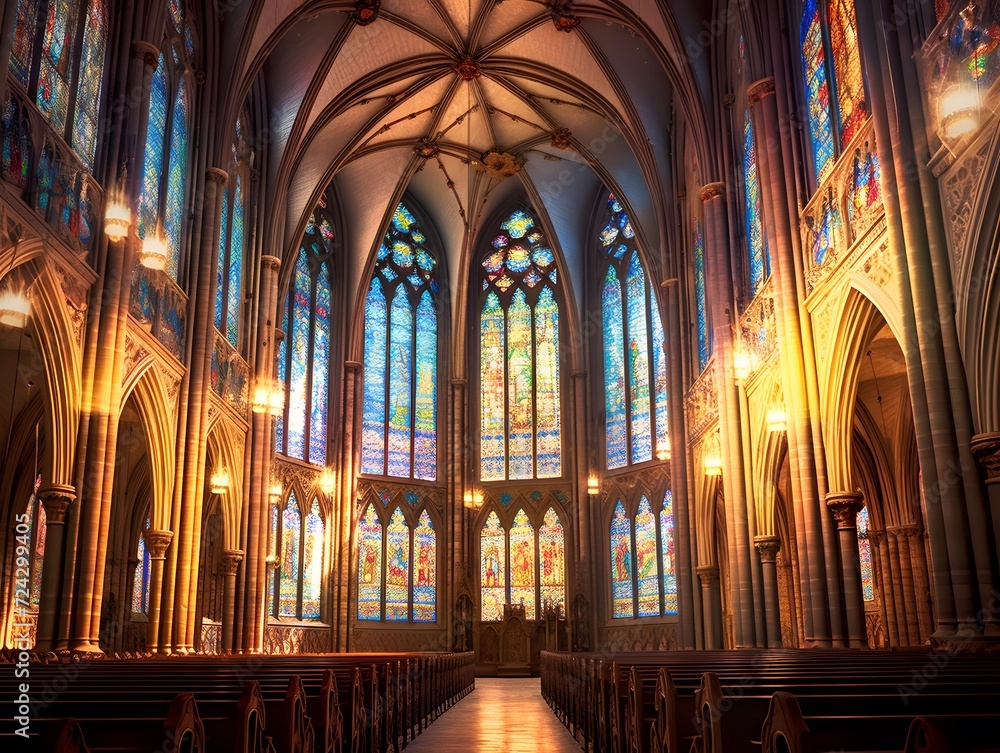 shot of religious christian or catholic chapel and altar for worshippers