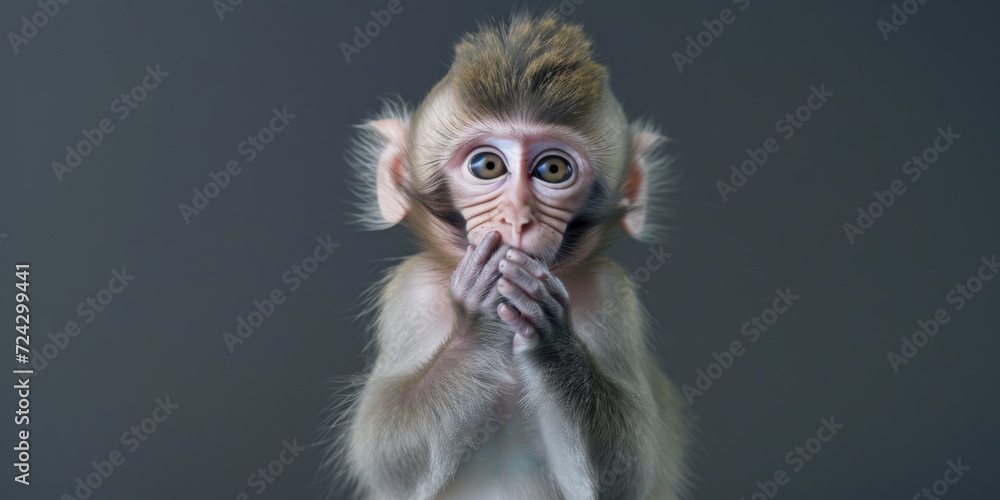baby monkey is covering its mouth, generative AI baby monkey is covering its mouth, generative AI