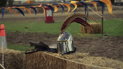 Canvastavla Medieval knight's helmet replicate at the faire