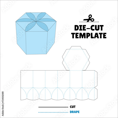 Box With Flip Lid Packaging Die Cut Template Design. 3D Mock Up. - Template Caixa de embalagem die corte modelo design. Hexagonal box