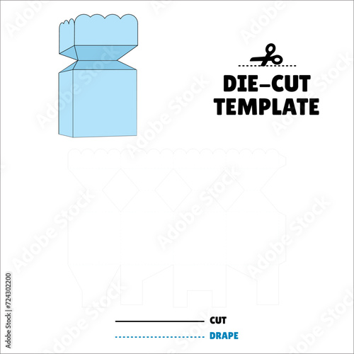 Box With Flip Lid Packaging Die Cut Template Design. 3D Mock Up. - Template Caixa de embalagem die corte modelo design. Scalloped Vertical Candy Box - Sweet - Doce