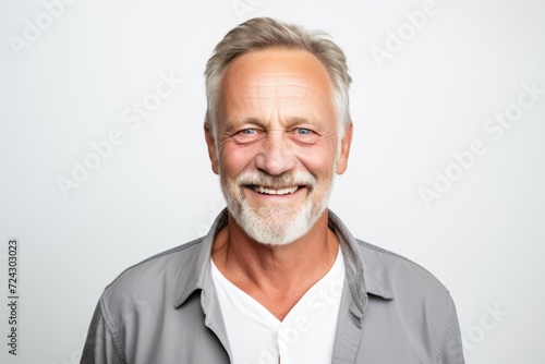 Portrait of a happy senior man smiling at the camera against white background