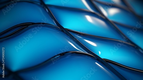 Sleek blue waves with glossy finish undulating in an abstract fluid design.