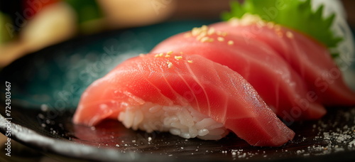Japanese Restaurant. Japanese food. Japanese tuna fish shot with shallow depth of field. Good meat color and texture. 