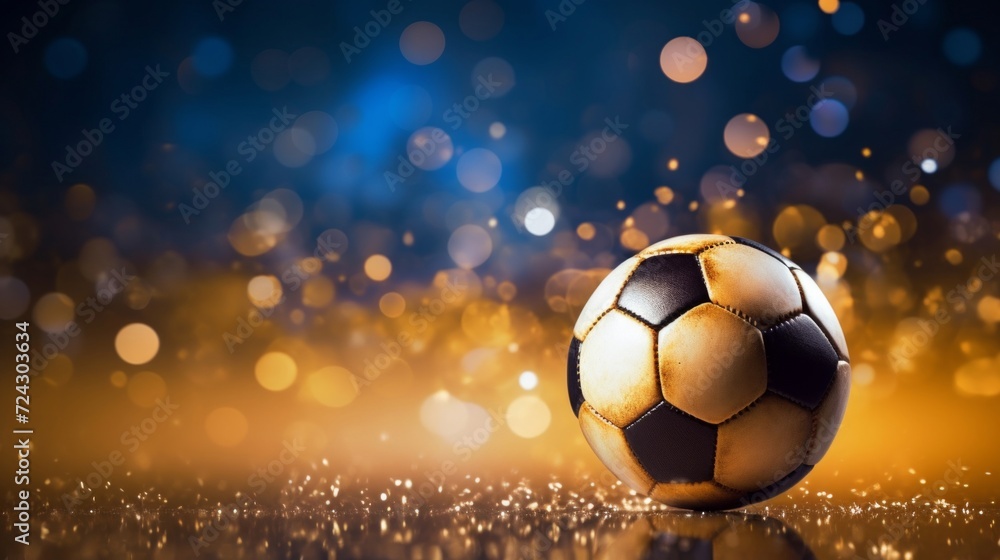 Naklejka premium A classic black and white soccer ball on a vibrant, glowing backdrop, highlighting the spirit of the game.