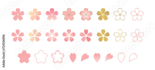 桜の花びらのアイコンと装飾のセット_シンプルでかわいい春の花のイラスト素材