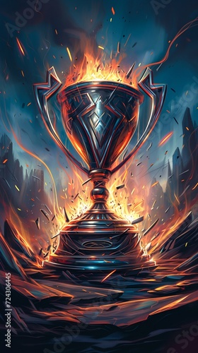Flaming Trophy Symbolizing Victory and Success. Generative ai