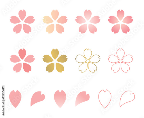 桜の花びらのアイコンと装飾のセット_シンプルでかわいい春の花のイラスト素材