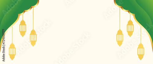 green and gold ramadan background banner design with islamic theme