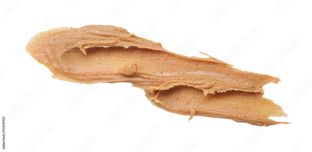 Smears of tasty nut butter isolated on white, top view Smears of tasty nut butter isolated on white, top view