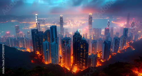 hong kong city from a mountain at night