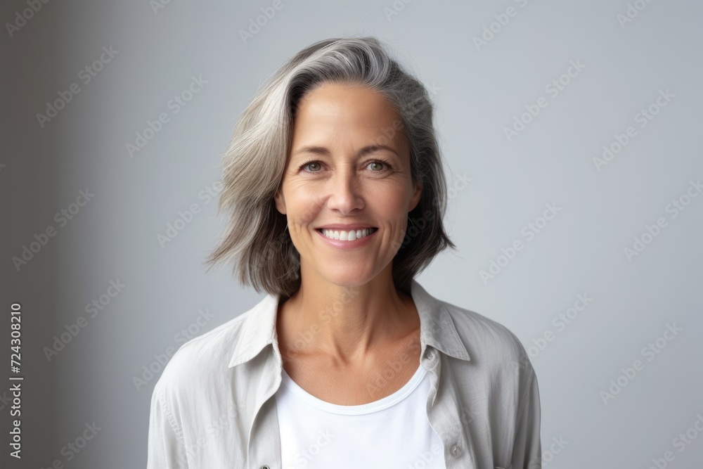 Portrait of a beautiful senior woman with grey hair smiling at the camera Portrait of a beautiful senior woman with grey hair smiling at the camera
