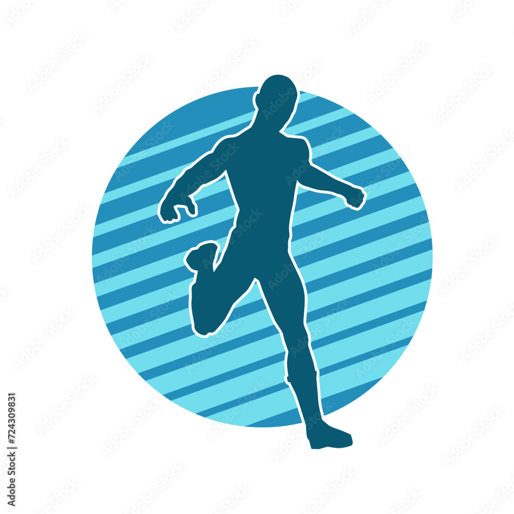 Silhouette of a sporty man in running pose. Silhouette of a male run pose. Silhouette of a sporty man in running pose. Silhouette of a male run pose.