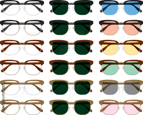 Brow type glasses in folded condition set
