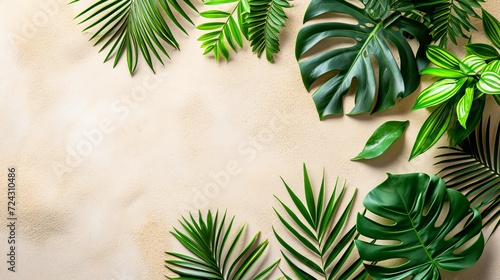 Tropical leaf shadow on water surface at white sand beach summer vacation banner concept © Ilja