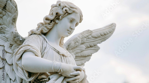 A magnificent statue of an angel its wings unfurled and frozen in time a symbol of eternal divinity and grace.