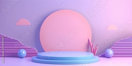 3d rendering of minimal geometric forms. Glossy podium for product presentation. Fashion show stage with soft color.
