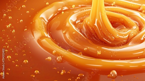 Tempting liquid caramel toffee background with swirling effect and confectionary concept