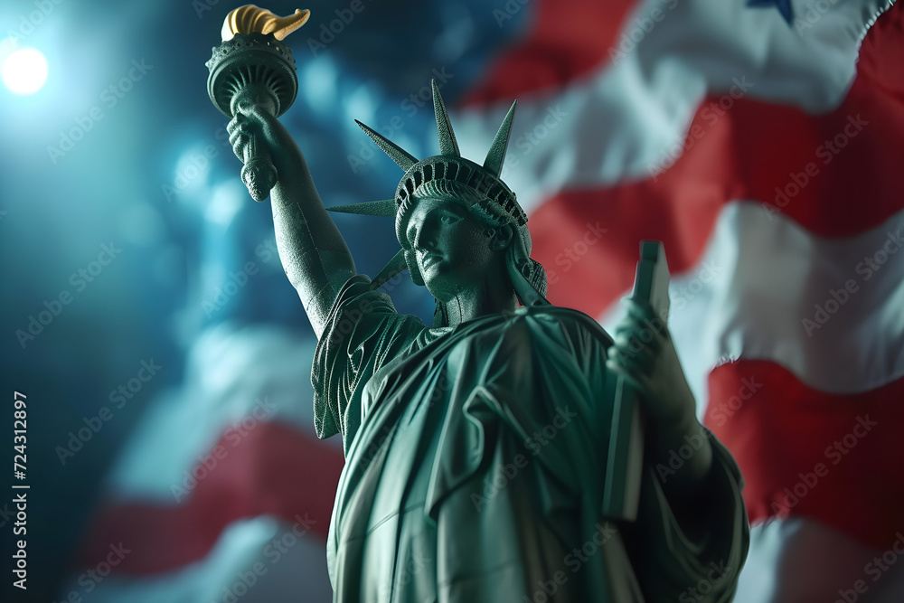Fototapeta premium Statue of Liberty with USA flag celebrating 4th of July