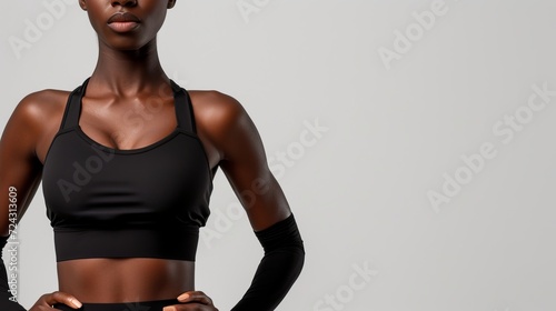 Muscular female athlete in sportswear on light background  fitness and gymnastics concept.