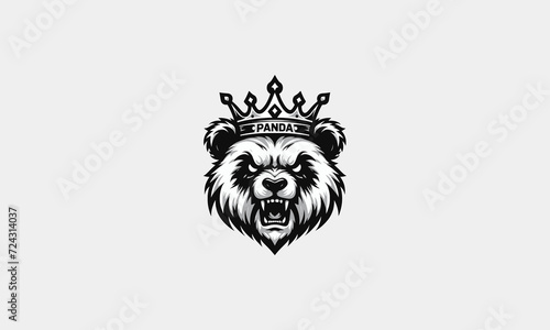 head panda angry wearing crown vector mascot design
