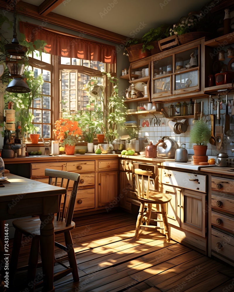 interior of a rustic kitchen in a country house in the countryside