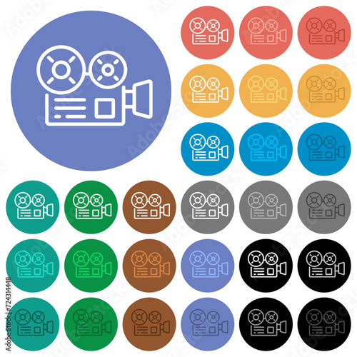 Movie camera outline round flat multi colored icons