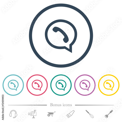 phone in chat bubble outline flat color icons in round outlines