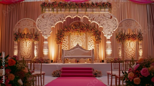 Opulent Indian Wedding Stage with Exquisite Pattern Details