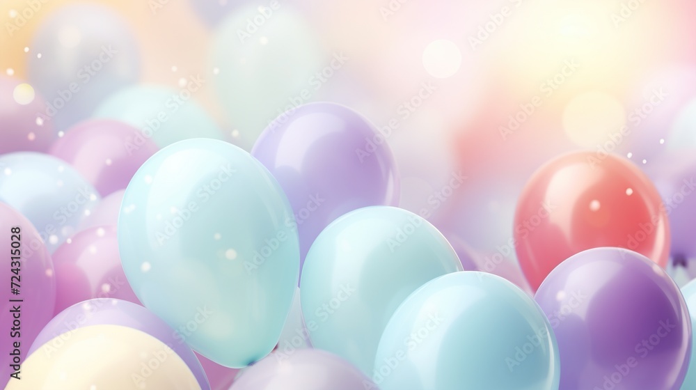 Colorful balloons background with bokeh effect. 3d rendering