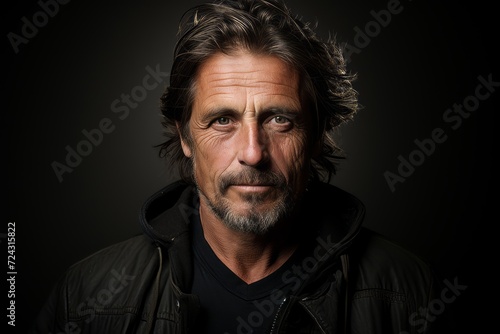 Portrait of a handsome man in a black jacket on a dark background