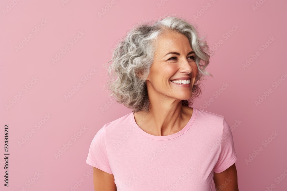 Portrait of smiling senior woman with grey hair, isolated on pink background Portrait of smiling senior woman with grey hair, isolated on pink background