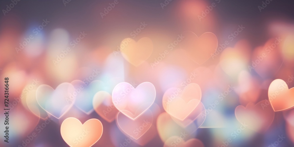 Warm-toned, heart-shaped bokeh effect creating a romantic and festive abstract background.