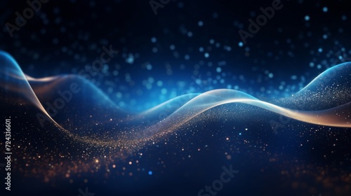 Digital illustration of a dynamic blue particle wave on a dark background, symbolizing motion and technology.