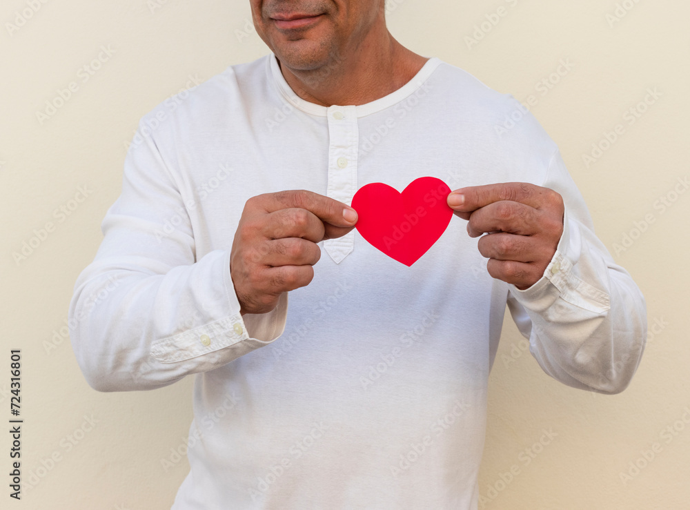 man handing red heart valentine symbol man handing red heart valentine symbol