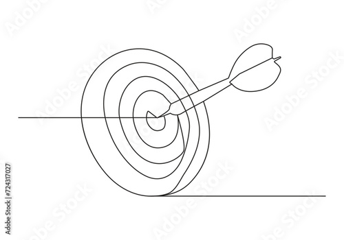 Target with arrows in Continuous line drawing. shot bullseye. Business strategy concept. Arrow in target pad. Vector illustration
