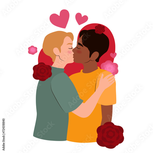 Kissing gay couple on white background