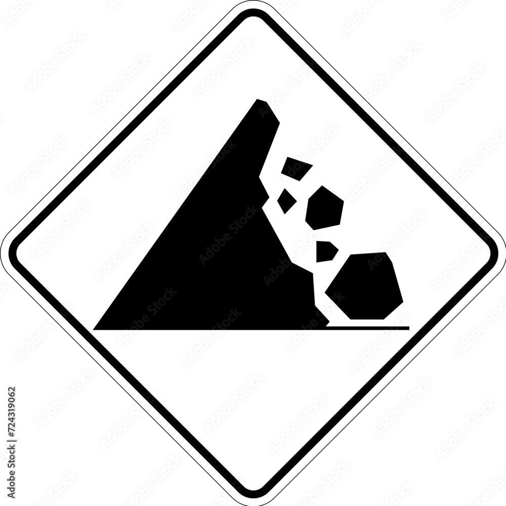 Road Warning Sign, Mountain Rocks Falling Symbol Road Warning Sign, Mountain Rocks Falling Symbol