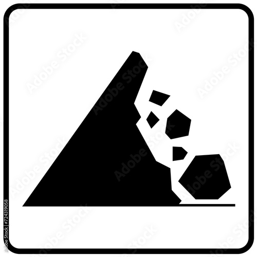Road Warning Sign, Mountain Rocks Falling Symbol