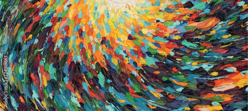 Sun oil painting vector illustration art. Sunset painting with paints, background.