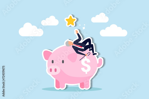 Pension plan for senior retiree, retirement savings fund, IRA, Roth or 401K, wealth management for elderly concept, happy elderly old man relax lay down on wealthy piggy bank pension fund.